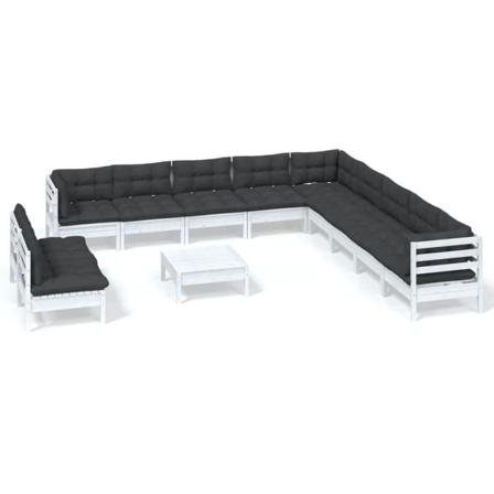 Vidaxl Loungegrupp Med Dynor 12 Delar Vit Massiv Furu Vit