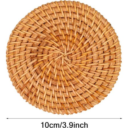 Sæt med 6 Grå Vævede Glasbrikker til Træborde | Rustikke Glasbrikker Drikkevarer Te Kop Dækkeservietter Vævet Kop Måtte Dekorativ Kopholder til Køkken