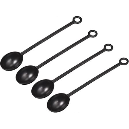 4 kpl kahvilusikka, muoviset kahvin mittalusikat pitkillä varsilla, ruokalusikallinen kahvilusikka jauhettua kahvia varten (musta)