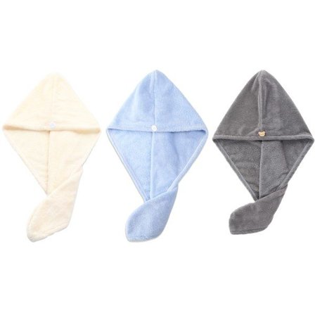 TG 3-pakks hårhåndkle Myke dusjhåndklær for kvinner Off-white + lyseblå + grå