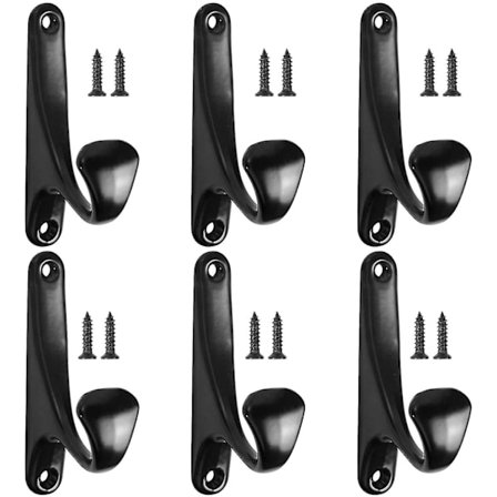 6 stk. Væghængte Frakkekroge, Retro Frakkekroge, Væghængte Metal Kroge, Sort