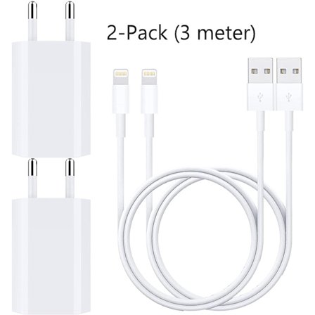 (2-PACK) 3M iPhone Laddare Väggladdare + Lightning kabel