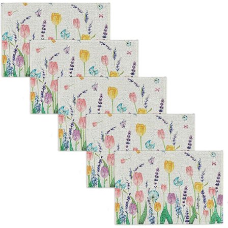 6 st Bordsunderlägg Blomstermönster Linne Matbord Matta Rektangulära Underlägg (FMY)