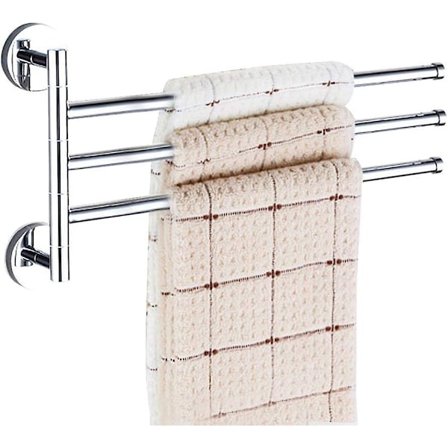 Svingbar Håndklædestang Krom Rustfrit Stål Badeværelseshylde Væghængt Håndklædestangsholder med 4 Svingbare Stænger, Sving Håndklædestang til Køkken, 