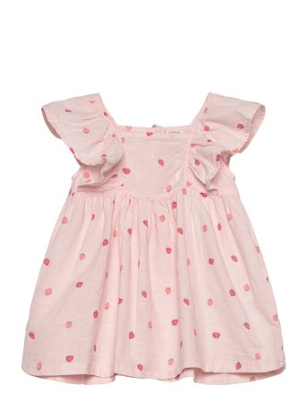 Dress Linen Aop Strawberries Dresses & Skirts Dresses Baby Dresses Short-sleeved Baby Dresses Pink Lindex