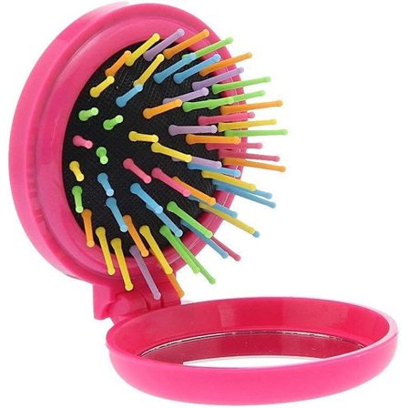 Dame Mini Rund Foldbar Kam med Spejl Kompakt Rejsekam