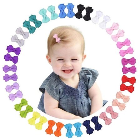 Baby hårspenner sløyfer for jenter Mini helforet baby sløyfe Grosgrain Ribbon 1,2 " små hårsløyfe spenner 40 stk (20 farger i par)