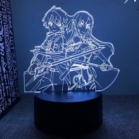 3D Natlys Anime Sword Art Online Tonggu USB Berøringsfølsom Farverig Fjernbetjening LED Sengelampe