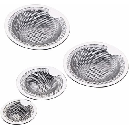 Badkarsin hiussihti ruostumattomasta teräksestä, pesuallassihti, kylpyammeen viemäri, jätteiden suojus, pesualtaan jäteastia keittiöön ja 