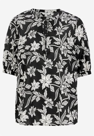 Cellbes of Sweden - Vævet, mønstret bluse i sort / blomstret til damer i størrelse 46/48