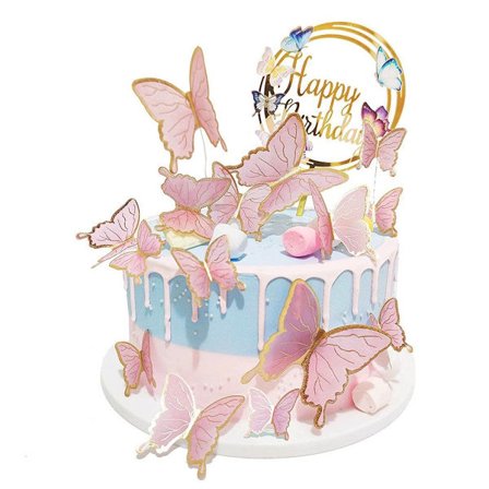 Pink Butterfly Kagepynt, 16stk Butterfly Cupcake Toppers