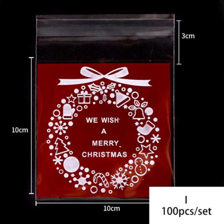 100st/pack Merry Christmas Cookie Candy Självhäftande Påsar Bak