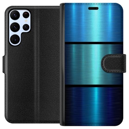 Kompatibel Tegnebogsetui til Samsung Galaxy S22 Ultra 5G Blå Metallic Striber