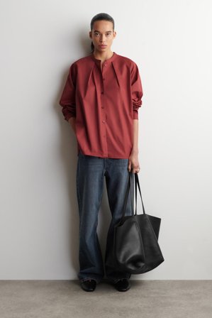 COS Women's Camicia In Cotone Con Colletto Alla Coreana in Rosso