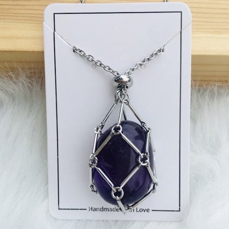 Crystal Holder Cage Necklace Crystal Net Metal Halsband SILVER