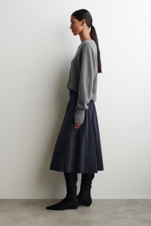 COS Femme Jupe Midi À Plis En Velours in Bleu