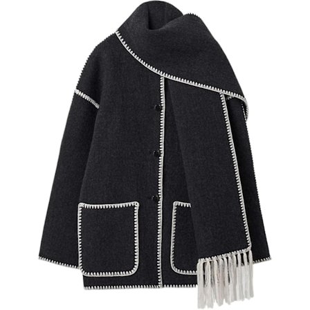 Efterårs- og vinterjakke til kvinder med tørklæde - Løstsiddende, langærmet, enkeltknappet jakke til kvinder - Passer til alt - Varmt damejakke