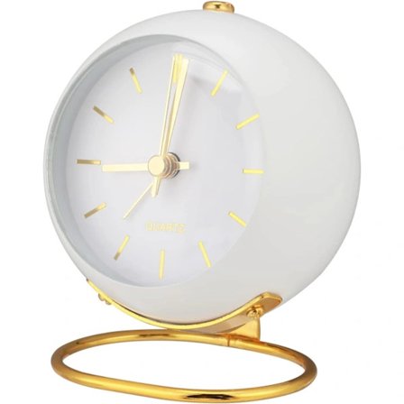 (Hvit) Analog vekkerklokke med lys, vintage stille nattbordsklokke