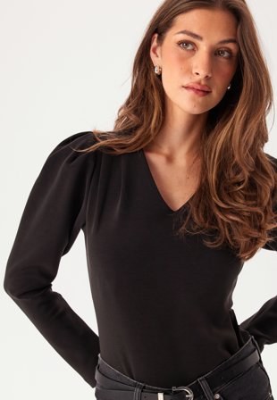 SELECTED Slffenja Ls V-neck Top Black Klær