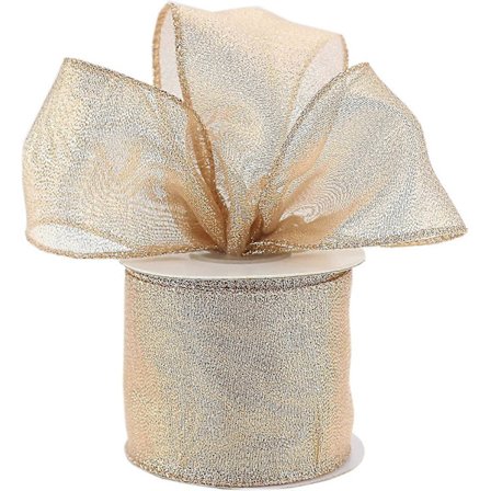 Champagne Guld Trådbånd 2-1 /2 Tommer Kobberbånd Med Trådkant Guld Lurex Metallisk Bånd Til Kranse, Gave