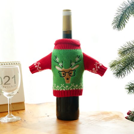 2 st juldekorationer stickade kläder vinuppsättningar vin b