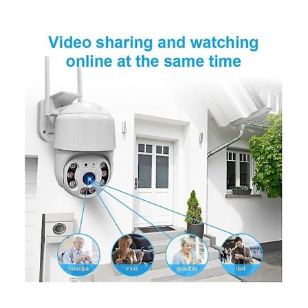 Sikkerhetskamera, Vanntett Sikkerhetskamera Utendørs Med 360°, Fargenattvisning/HD/Spotlight/Toveis Lyd