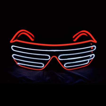 Glow Shutter Neon Rave Glasögon El Wire Blinkande LED Solglasögon Light Up DJ Kostymer för fest, 80-tal, EDM (Röd Vit)