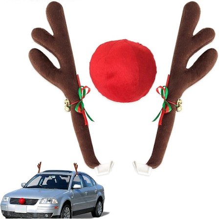 Joulun auton poronsarvet ja punainen nenä -setti, ajoneuvon joulukoristeet auton koristelu porosarvisarja kulkusilla