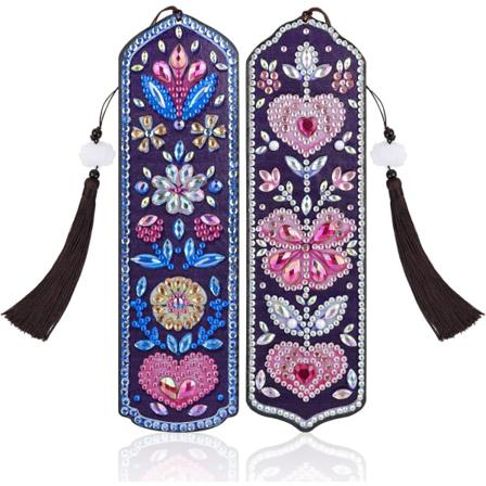 (2 kpl) Timantti-kirjanmerkkisarja nahkaisen tupsun kanssa, 5D DIY timanttimaalauskirjanmerkit, Pa