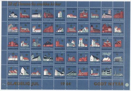 Danmark - Julemærkeark 1964 - Utakket på den højre side - Ubrugt eller foldet