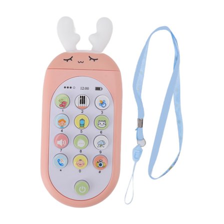 Tegneserie Elg Form Multifunksjonell Musikktelefon Leke med Snor for Baby Rosa