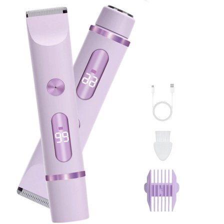 2 i 1 Damebarbermaskine til Kvinder, Elektrisk Barbermaskine, Bikini Trimmer, Vandtæt, Epilator, Trimmer til Kvinder, Med Digitalt Display - Lilla