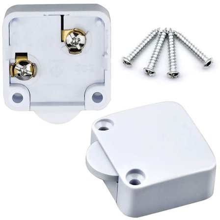 2-delt skapdør-bryter 2A/250V automatisk bryter for garderober for diverse belysningsarmaturer og alle typer dører (hvit)