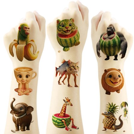 Nye italienske klassikere fra Mountains and Seas-spillet tatoveringsklistremerker, engangs tegneserie-tatoveringsklistremerker, Brainrot Tung Sahur 