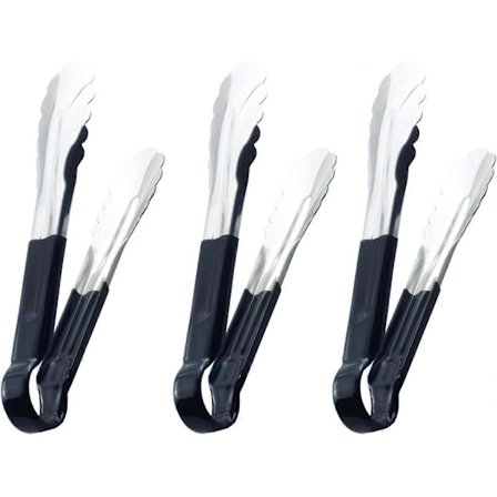 Serveringstenger 9-tommers metallmatlagingstenger med mykt håndtak, sett med 3 (9 9 9 tommer, svart)