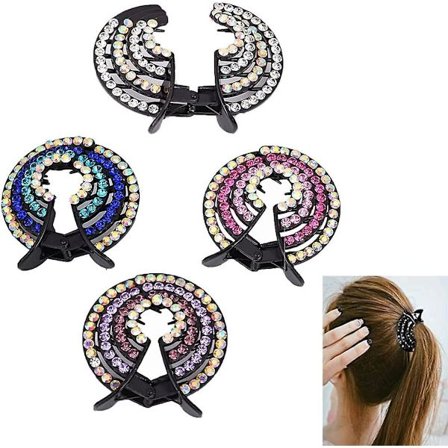 4-pak hestehalehårklemmer til piger Krystalhårklemmer til kvinder med hestehalebolle-hårklemmer