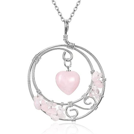 Halsband med rosakvartskristaller för Reiki-healing, smycken med litet rosa rosakvartshjärta från Lmell, perfekt present
