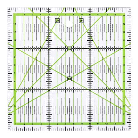 Patchworklinjal 30 x 30 cm med cm- och vinkelangivelser