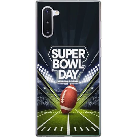Kompatibelt Mobildeksel til Samsung Galaxy Note10 Super Bowl Day plakat med amerikansk fotball på opplyst arena i dramatisk sportsdesign
