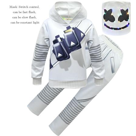 DJ elektronisk musik Marshmello tröja i samma stil som Marshmello kostym suit+flashing light hood 160cm