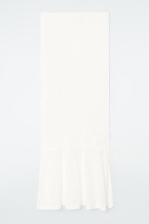 COS Damen Lace-Stitch Ribbed-Knit Midi Skirt - Weiss