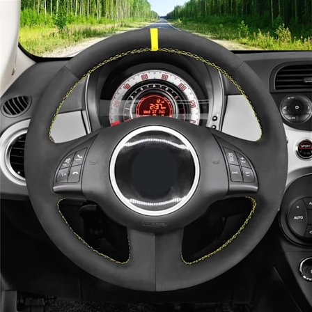 Beige PU konstläder handsydd rattkåpa för kompatibel med Fiat 500 2007-2015 500e 2014-2018 500c 2014-2017