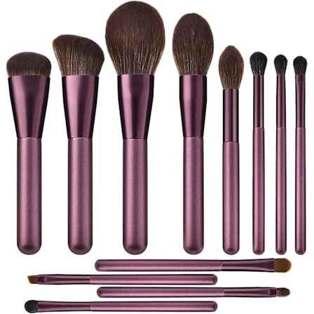 12 Makeup Brush Suits, Högkvalitativa syntetiska foundationpuder concealer ögonskugga makeup borste kit (ljus lila, mikrokristallin silke)