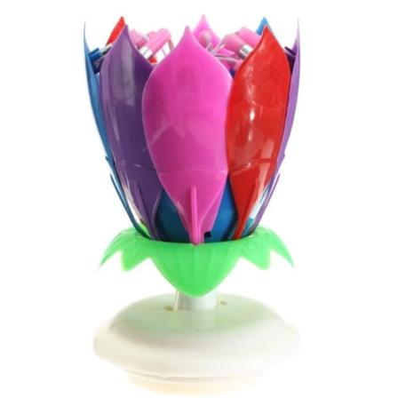 Romantisk tillykke med fødselsdagen Flower Double Lotus Musical Roterende Kage Candle Multicolor