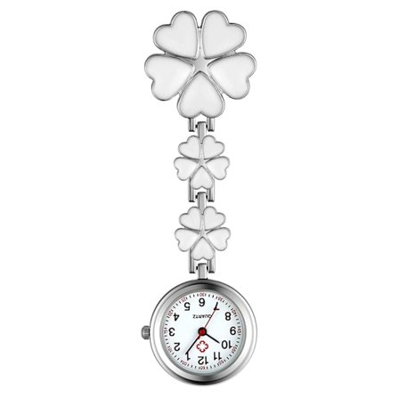 Kvinnors Clip on Fob Watch, Zinklegering Quartz Sjuksköterska Klocka, Blomformig Slagklocka, Hängande Fickur, med fem hjärtformade