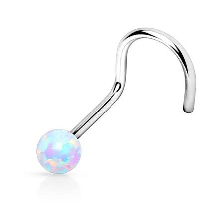 1 st. Skruvbar näspiercing i 316L stål med 2 mm Rund Vit Opal