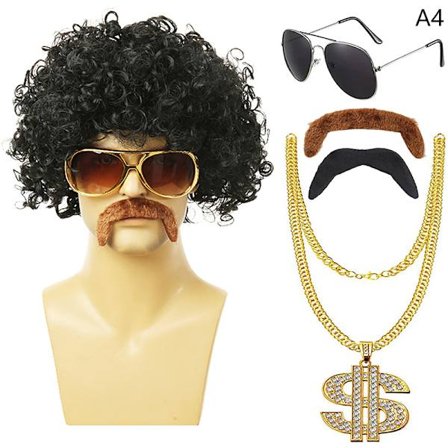 1 Set Herr Kort Lockig Syntetisk Cosplay Peruk 70-tal 80-tal Disco Hal