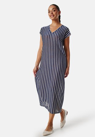VERO MODA - Vmlana Ss V-neck Calf Dress Jrs - Navy Blazer/Snow White - Kläder - - Bubbleroom