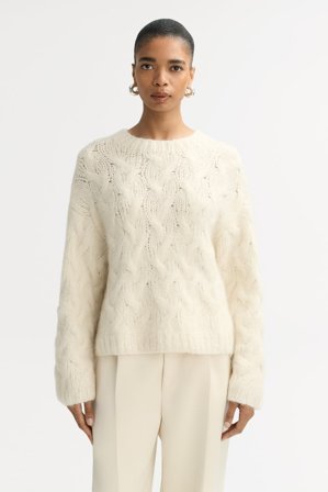 Soft Goat - Chunky cable knit - Women cashmere sweater - XS - Feather White