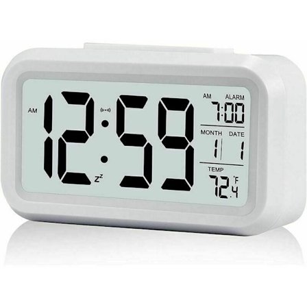 Smart Lys Digital Vækkeur, Genopladelig Batteridrift, Støjsvag Drift, Snooze-funktion, Indendørs Temperaturmåler til Gave (Hvid)
